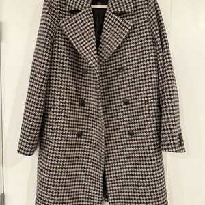 Express Black and Cream Houndstooth Trench Coat Men’s Medium